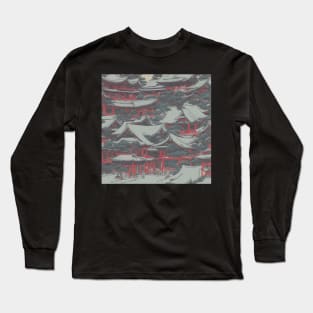 Ukiyo e Japanese snow covered roofs Long Sleeve T-Shirt